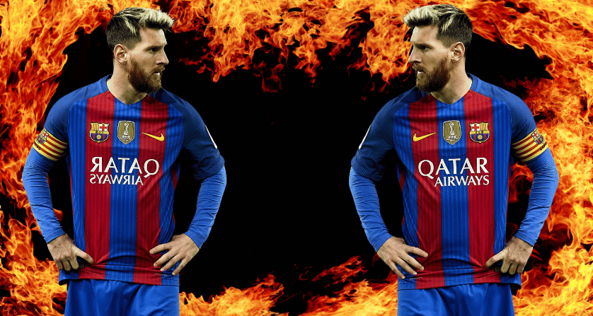 messi image with fire back ground